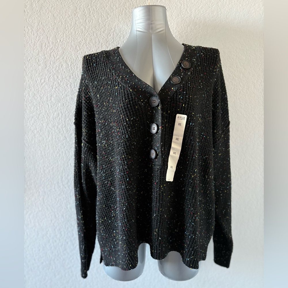 a.n.a Black Multicolor Button-Up Cardigan